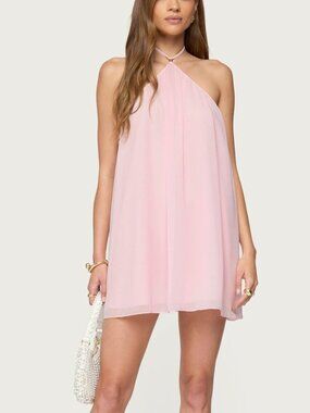 Edikted Light Pink Halter Chiffon Mini Dress Size S New